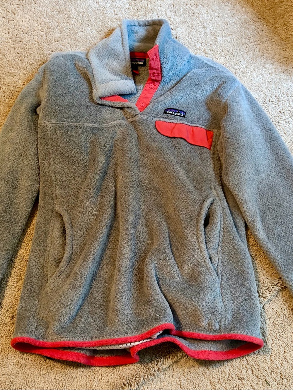 Patagonia Gray Fleece Pullover with Pink Trim